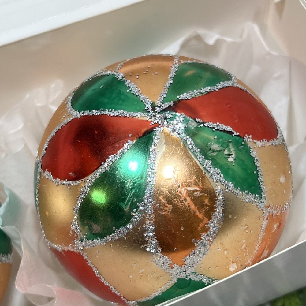 Vintage Christmas Ornaments Mercury Glass Harlequin Pattern 3.25” Set of 2 Ball - Picture 13 of 16